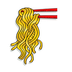 Chinese Noodles and chopsticks. Sketchy style.