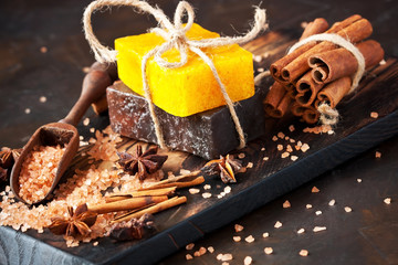 Spa concept with soap and salt