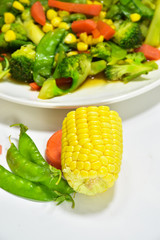 cooked vegetable on the white plate