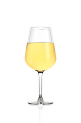 Full glass of white wine isolated on white background.