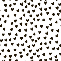 Vector seamless pattern with little hearts. Creative scandinavian childish background for Valentine's Day. Black and white hearty backdrop for wrapping paper, textile, fabric, card making.