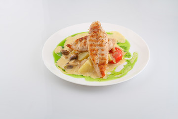 Grilled Chicken Breast With Potatoes And Vegetables Salad 
