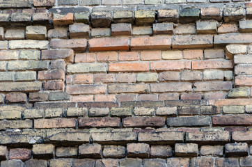brick wall. old ruined building. Building ready to be demolished. Texture. Empty background.