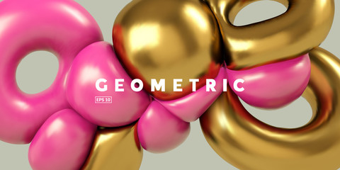 Modern 3D render background. Asbtract shapes and materials composition. Eps10 vector.