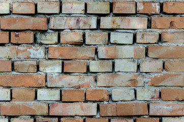 brick wall. old ruined building. Building ready to be demolished. Texture. Empty background.