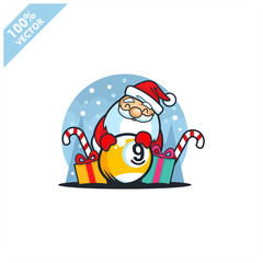 Billiard 9 ball with santa claus christmas theme logo vector	