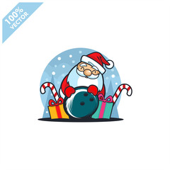Bowling ball with santa claus christmas theme logo vector	