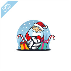 Volleyball ball with santa claus christmas theme logo vector	