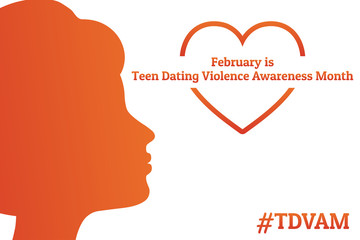 Concept of Teen Dating Violence Awareness Month, February.  Silhouette of young girl. Template for background, banner, card, poster with text inscription. Vector EPS10 illustration.