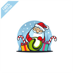 Tennis ball with santa claus christmas theme logo vector	