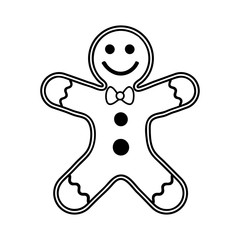 Gingerbread man Christmas cookie outline. New year biscuit ginger man. Cartoon illustration Isolated on white background