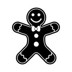 Gingerbread man cookie silhouette black icon vector, flat sign, isolated on white,  Holiday sweet cookie illustration. Symbol of Merry Christmas and Happy New Year.