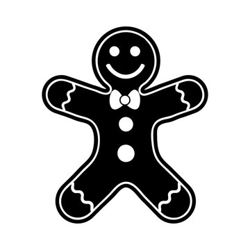 recommend clip art: Gingerbread man cookie silhouette black icon vector, flat sign, isolated on white,  Holiday sweet cookie illustration. Symbol of Merry Christmas and Happy New Year.
