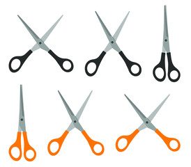 Realistic Barber scissors icon shape set. Barbershop grunge logo symbol sign. Scissor hairdressing design template pack. Vector illustration image. Isolated on white background.