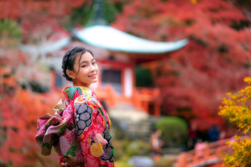 Japanese girl in kimono traditional dress