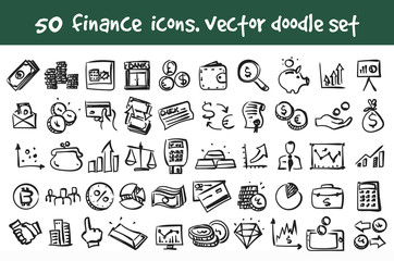 vector doodle finance icons set for web design