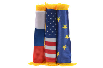 Flags of the United States, Russian federation and European Union