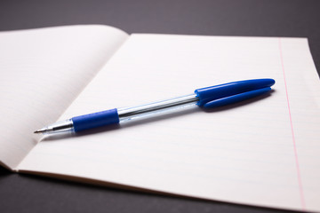 school notebook with pen on background