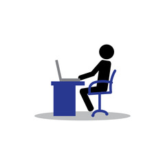 Pictogram businessman working on computer, stick man office worker.