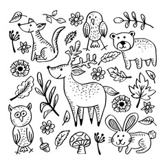 Obraz premium Funny kids background with forest life