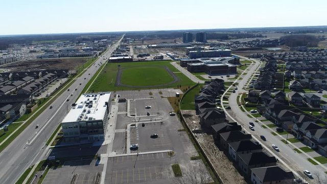 Sideways Aerial Flight By Brand New Highschool And Track And Field Drone