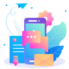 Email notification. Chat messages notification on smartphone vector flat illustration. Vector flat concept