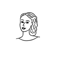 avatar portrait of a young woman with beautiful hair and a smile in a hand drawn doodle style