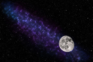 Obraz na płótnie Canvas abnehmender Mond erstes Viertel mit Sternenhimmel und Sternnebel