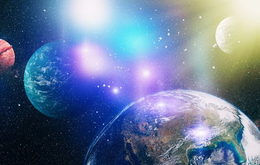 The explosion supernova. Bright Star Nebula. Distant galaxy. Abstract image. Cosmic clouds of mist...