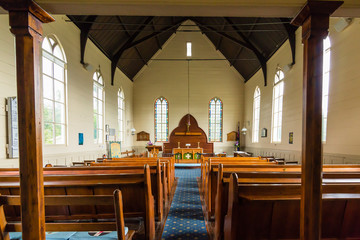 ニュージーランド　ベイ・オブ・アイランズのラッセルのクライスト教会の聖堂内