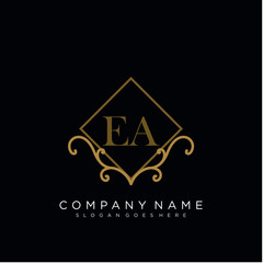 Initial letter EA logo luxury vector mark, gold color elegant classical
