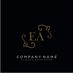 Initial letter EA logo luxury vector mark, gold color elegant classical