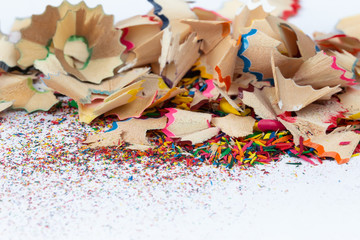 Shavings and colored dust from sharpening pencils