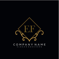 Initial letter EF logo luxury vector mark, gold color elegant classical