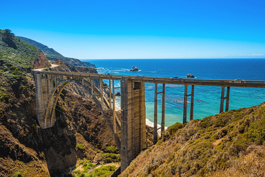 Bixby Bridge, the most photographed bridge on the Pacific Coast. Scenic California Highway 1