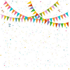 Festive background with garlands of flags and confetti.
