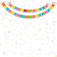 Festive background with garlands of flags and confetti.