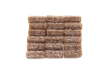 Gelatin jellies candy Cola flavored bars isolated on white background.