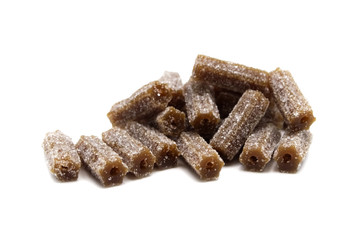 Gelatin jellies candy Cola flavored bars isolated on white background.