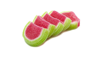 Gelatin jellies candy Watermelon design isolated on white background.