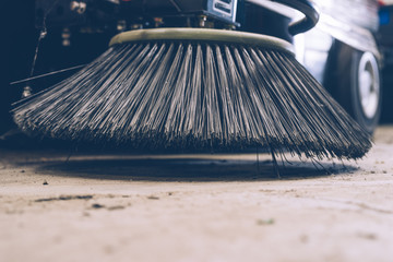 Closeup at Nylon brush of the Road sweeper