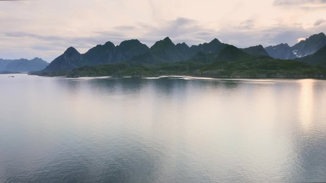 Aerial view mountains and fjord in Norway landscape Travel destinations nature scenery from above Lofoten islands