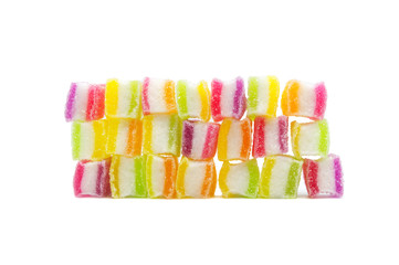 Colorful Gelatin jellies candy on white background.