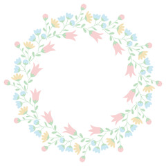 Decorative round floral frame. Wreath of multicolored flowers. Vector EPS10