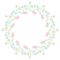 Decorative round floral frame. Wreath of multicolored flowers. Vector EPS10