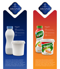 Yogurt brand new ad flyer design with apricot packaging and blank one for milk, yogurt or cream product branding or ads poster, leaflet, brochure production