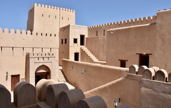 Nizwa Castle Interior with Shaded Foreground Elements, Oman