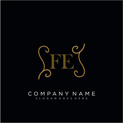 Initial letter FE logo luxury vector mark, gold color elegant classical