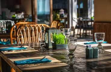 tables and chairs in restaurant