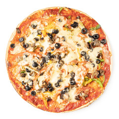 Tasty pizza on a white background